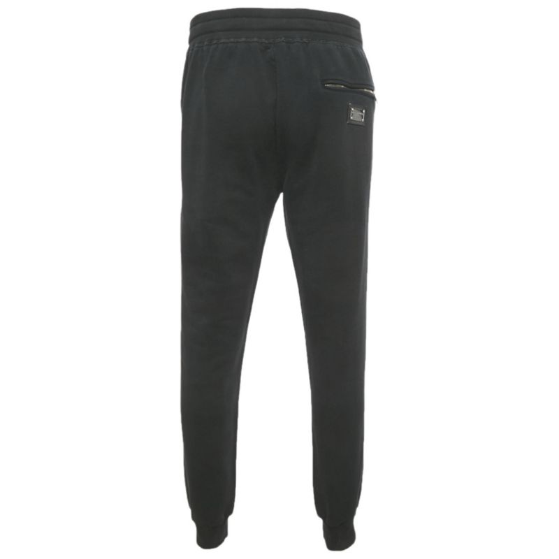 Men's Black Cotton Logo Plaque Detail Joggers