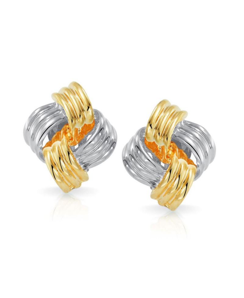 Classic Two Tone Square Infinity Knot Clip On Earrings Gold and Silver Plated