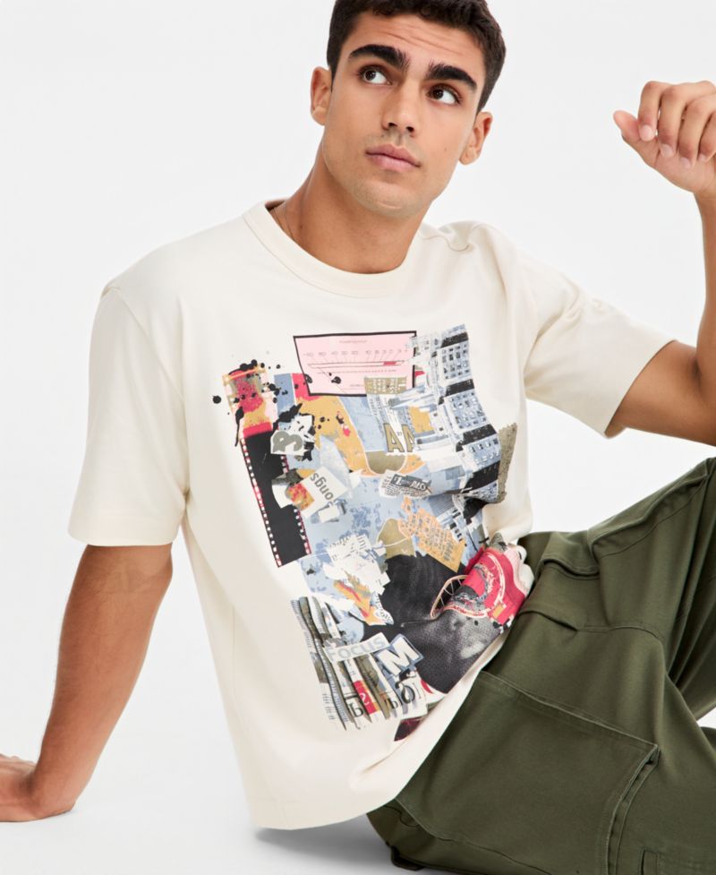 Men's Collage Graphic Relaxed-Fit Crewneck T-Shirt