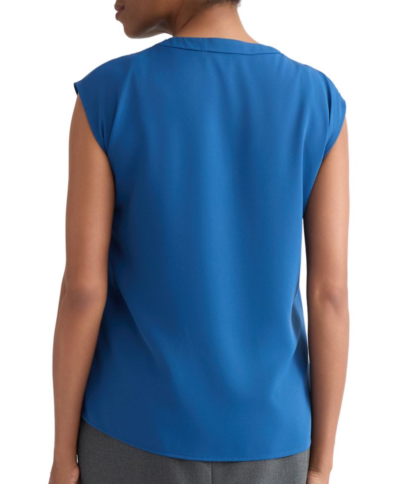 Petite Pleat-Neck Sleeveless Blouse