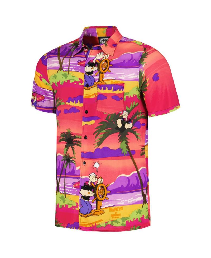 Men's and Women's Pink Popeye Sunset Button-Up Shirt