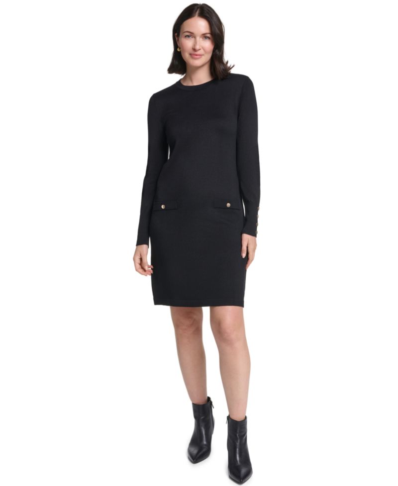 Women's Long-Sleeve Jewel-Neck Dress with Scarf