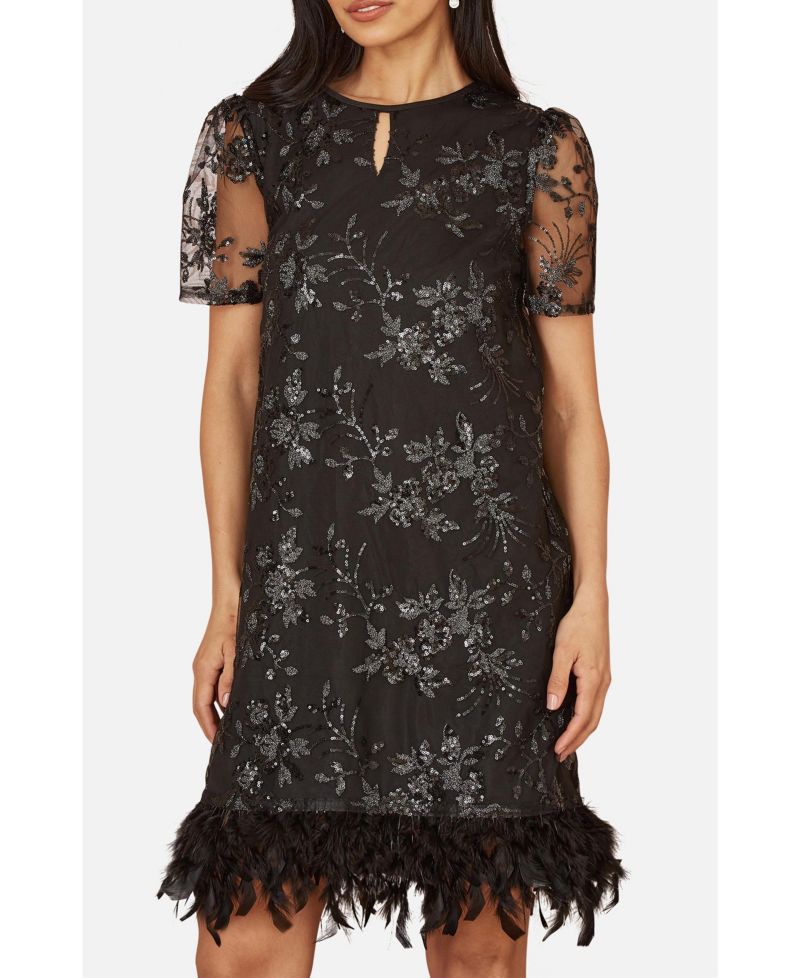 Women's Sequin Embellished Floral Tunic Dress