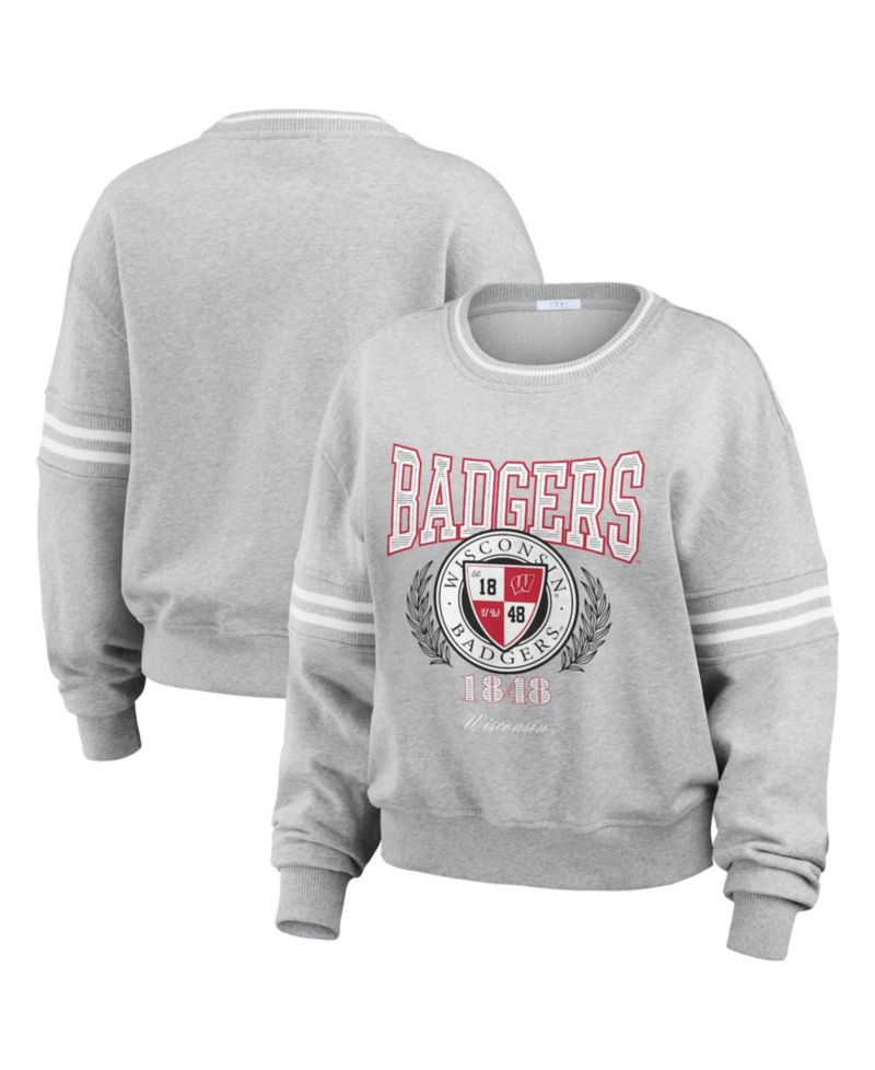 Women's Heather Gray Wisconsin Badgers Classic Stripe Pullover Sweater