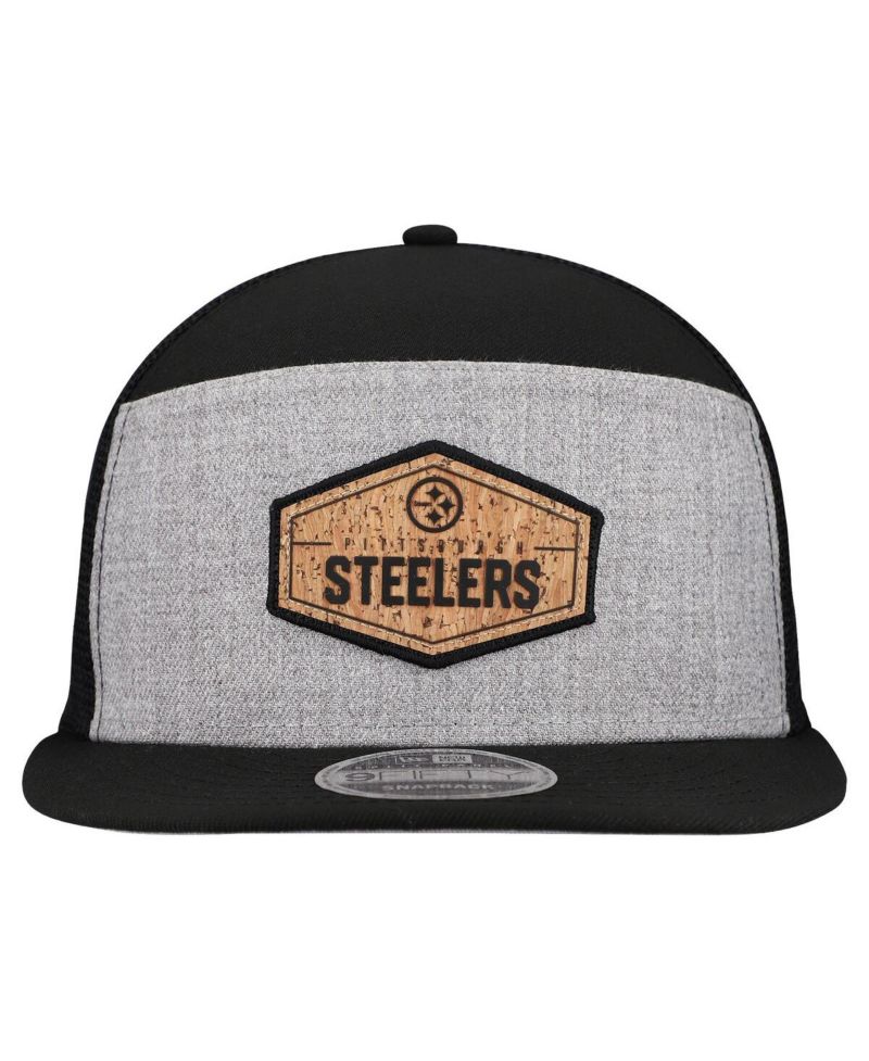 Men's Gray/Black Pittsburgh Steelers Cork Split Panel 9FIFTY Trucker Snapback Hat