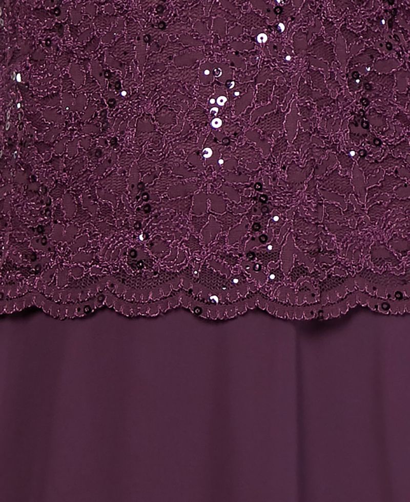Women's Sequined Lace Contrast Midi Dress