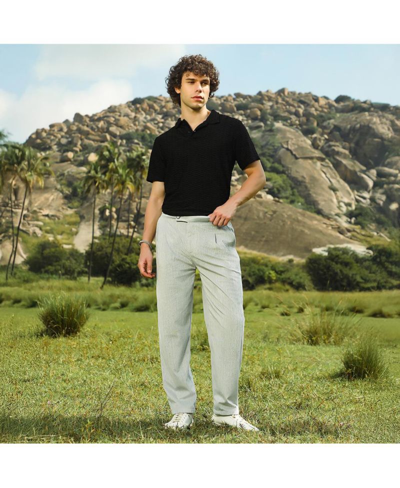 Men's Cloud Grey Veined Tailored Trousers