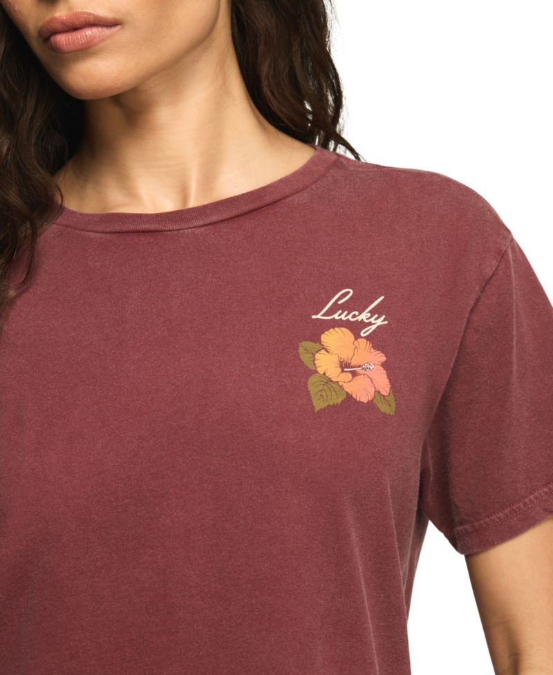 Women's Hibiscus Print Crewneck Boyfriend T-Shirt