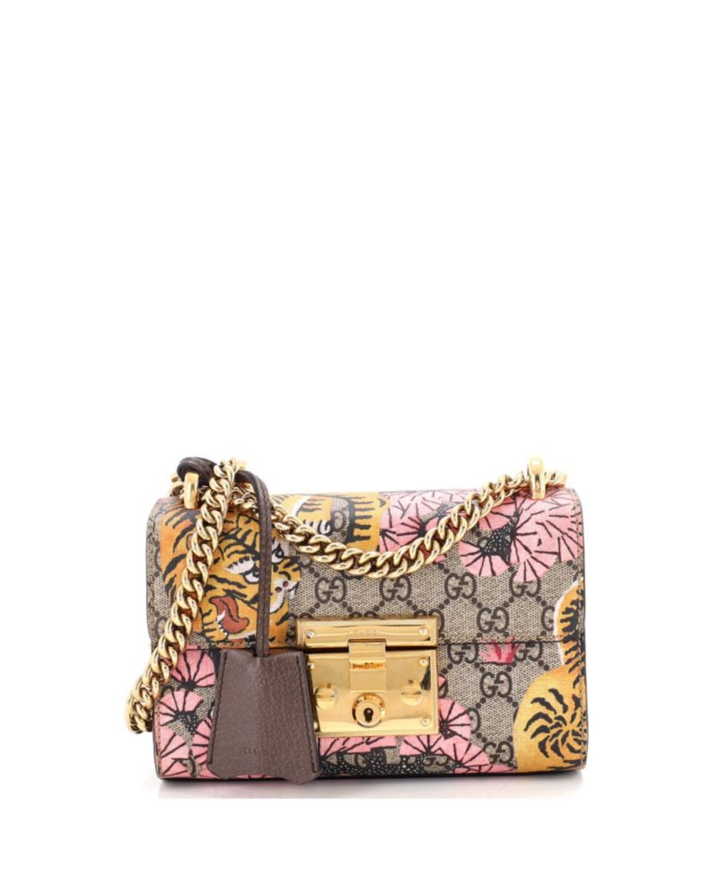 Small Padlock Shoulder Bag Bengal Print GG Coated Canvas