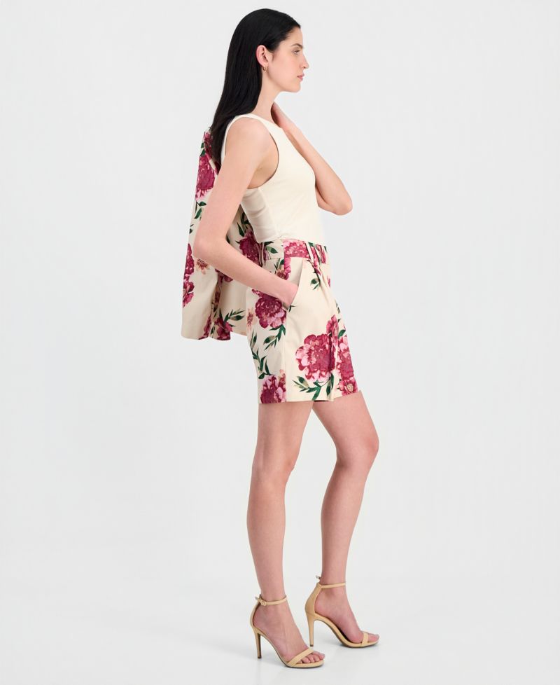 Women's Floral-Print Pleated Shorts
