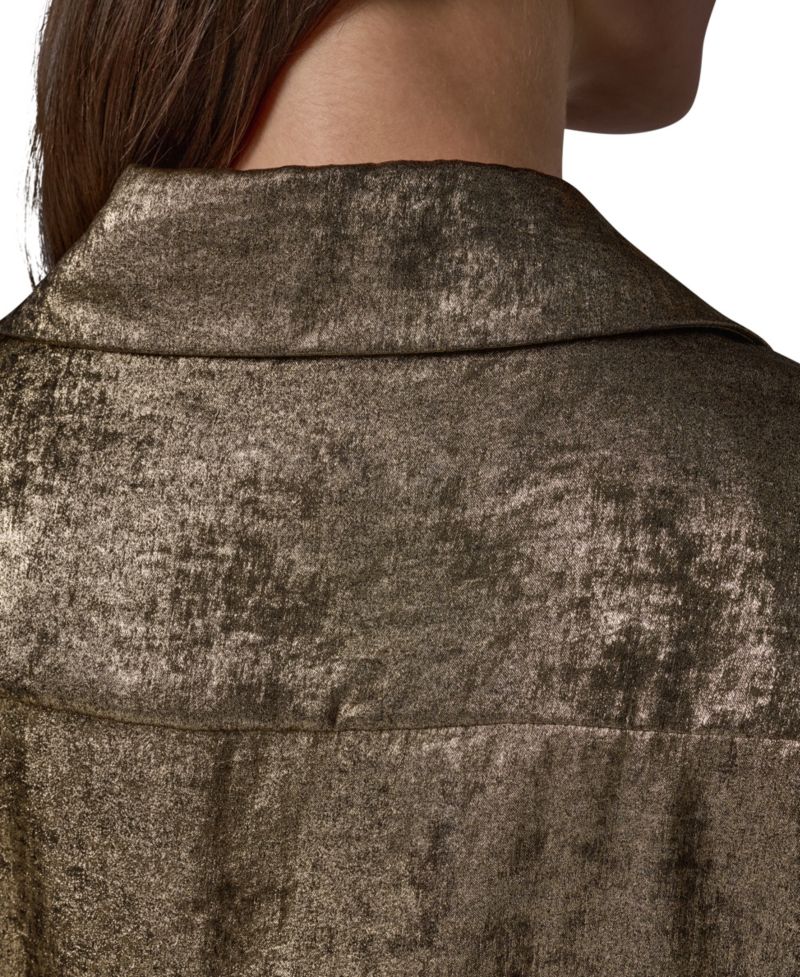 Petite Long-Sleeve Point-Collar Pointy-Asymmetrical-Hem Blouse