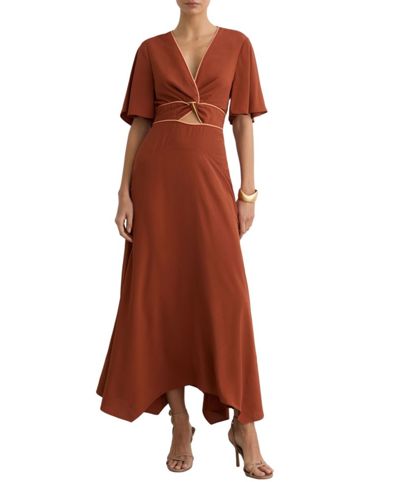 Women's Rosanna Piped-Trim Cut-Out V-Neck Midi Dress