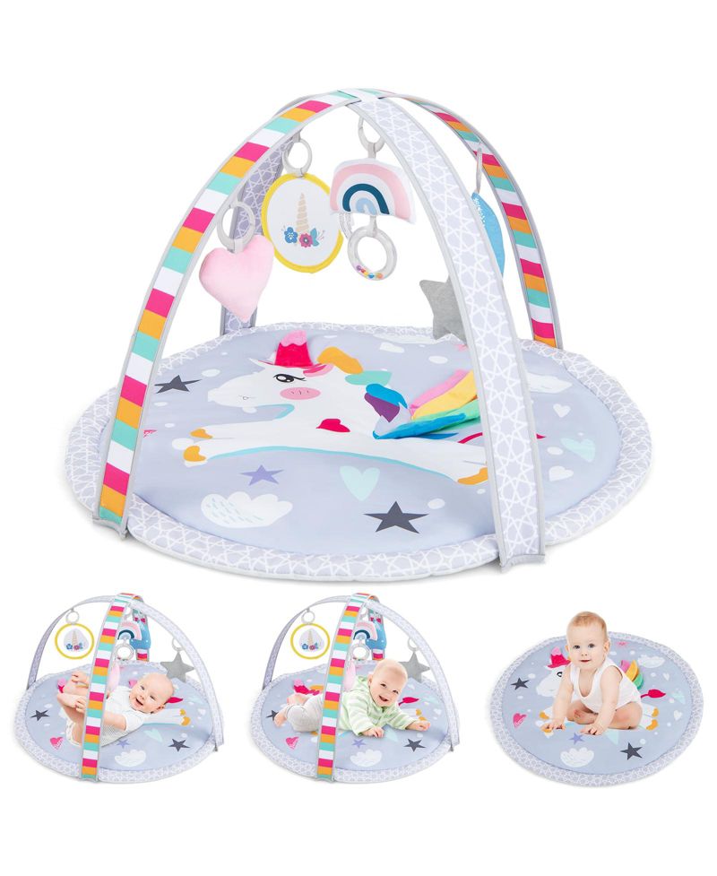 7-in-1 Baby Play Gym Mat with 5 Removable Sensory Toys, 33" x 20"