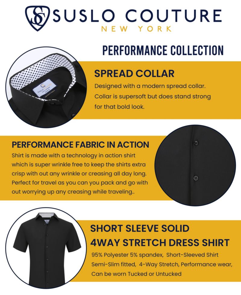 Men's Slim Fit Performance Short Sleeves Solid Button Down Shirt