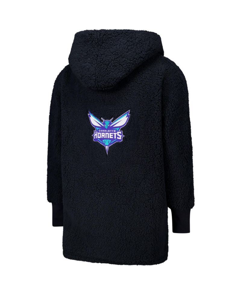 Men's and Women's The Best Lounger In The World Black Charlotte Hornets Oversized Open-Front Hoodie Sweater