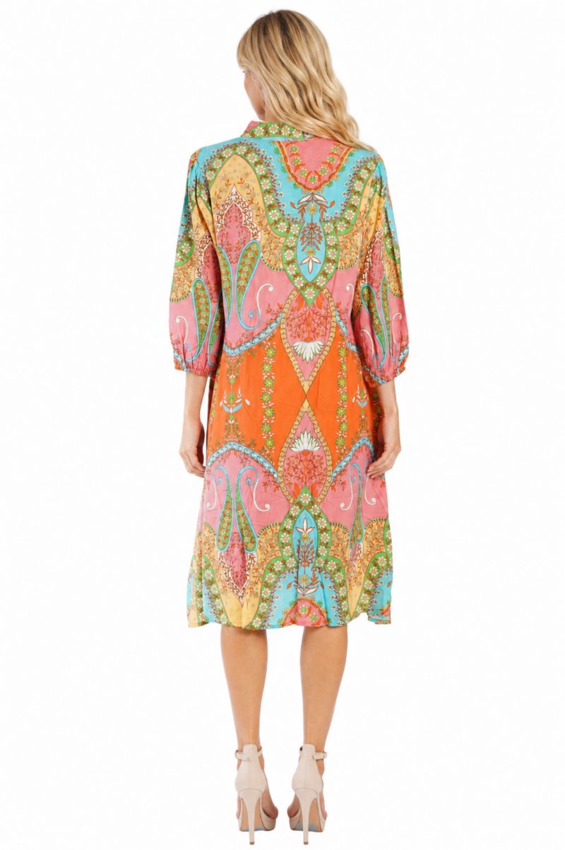 Women's Club Moda Blue Floral Button-Front Shirt Dress - Short Sleeve Midi Resort Wear Summer Vacation Dress