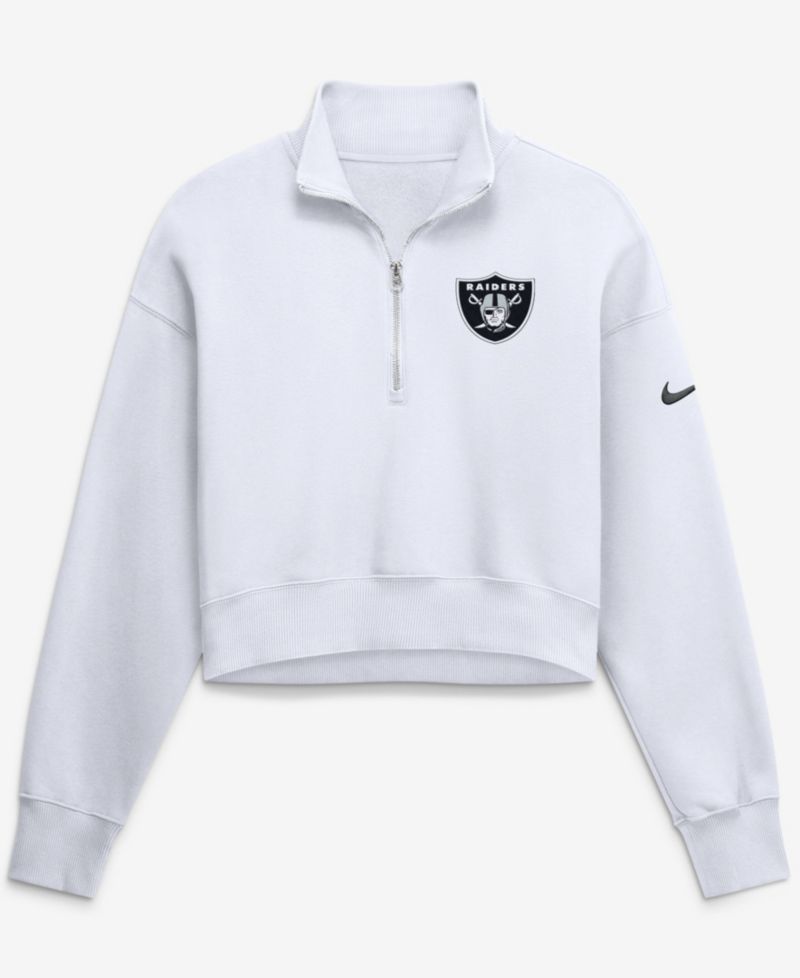Women's White Las Vegas Raiders Oversized Phoenix Fleece Cropped Quarter-Zip Sweatshirt