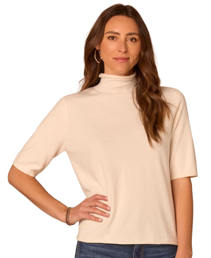 Petite Short-Sleeve Mock-Neck Sweater