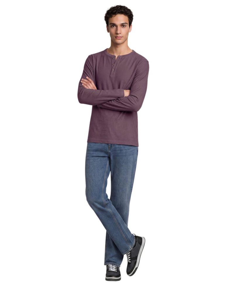 Men's Textured Herringbone Long-Sleeve Henley
