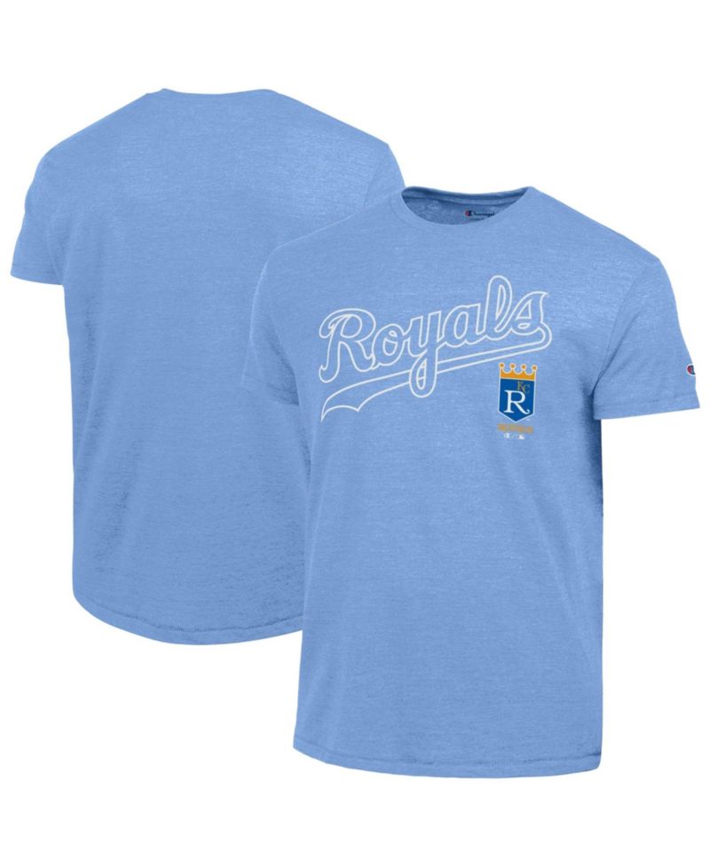 Men's Light Blue Kansas City Royals Cooperstown Wordmark Lockup Tri-Blend T-Shirt