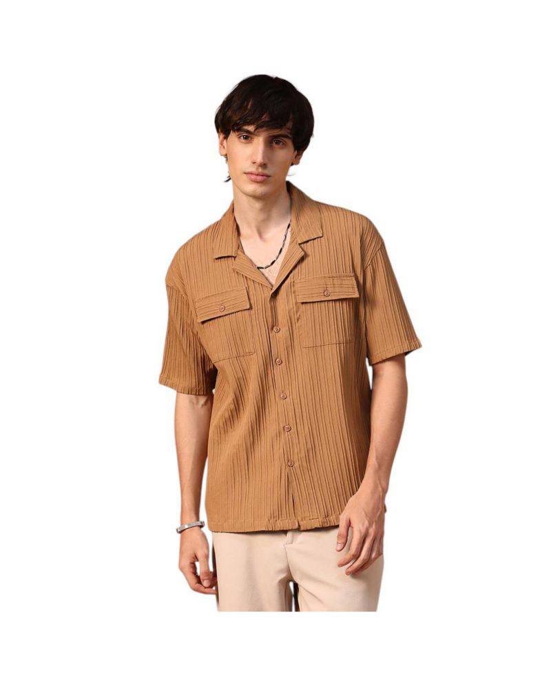 Men's Camel Brown Tactile-Lined Oversized Shirt