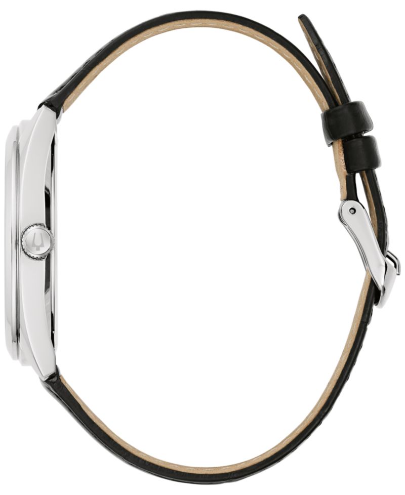 Men's Black Leather Strap Watch 42mm