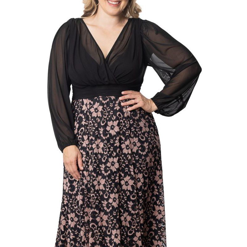 Plus Size Mon Tresor Long Sleeve Lace Evening Gown