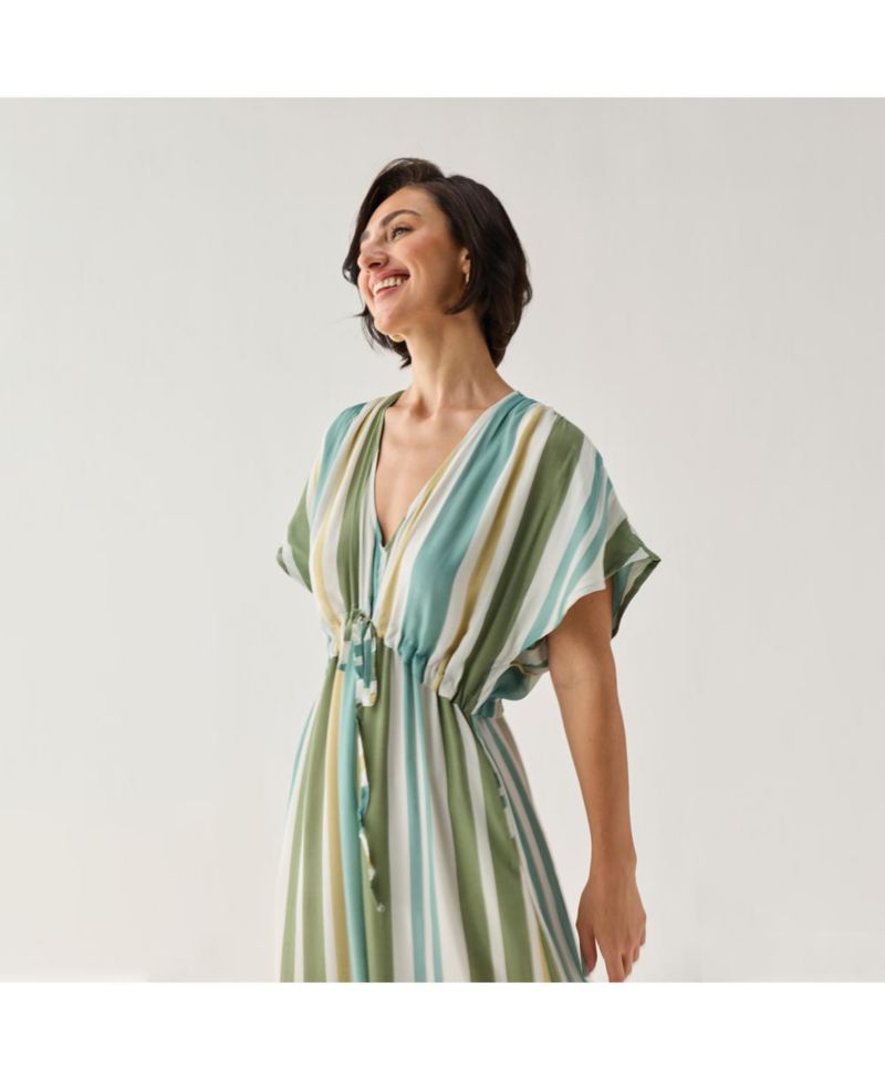 Women's Striped Drawstring Waist Maxi Dress