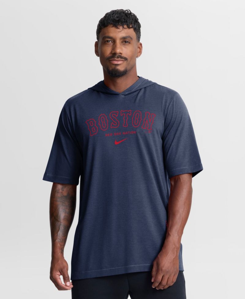 Men's Navy Boston Red Sox Arched Wordmark Tri-Blend Hooded T-Shirt
