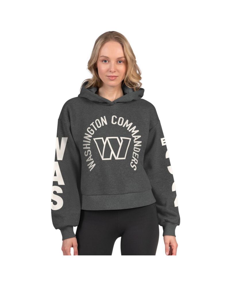 Women's Heather Charcoal Washington Commanders Star Player Cropped Fleece Pullover Hoodie