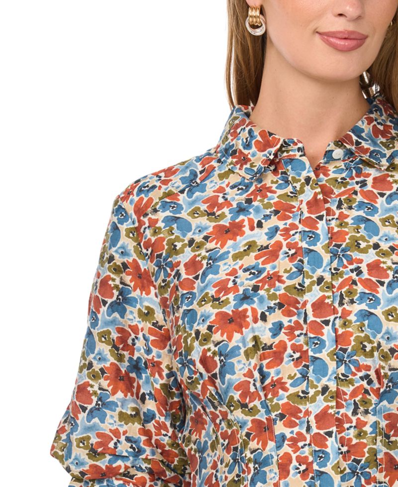 Women's Floral-Print Short-Sleeve Midi Shirt Dress, Created for Macy's