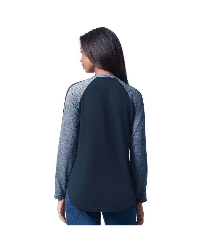 Women's Navy New York Yankees Top Dog Raglan Long Sleeve V-Neck T-Shirt