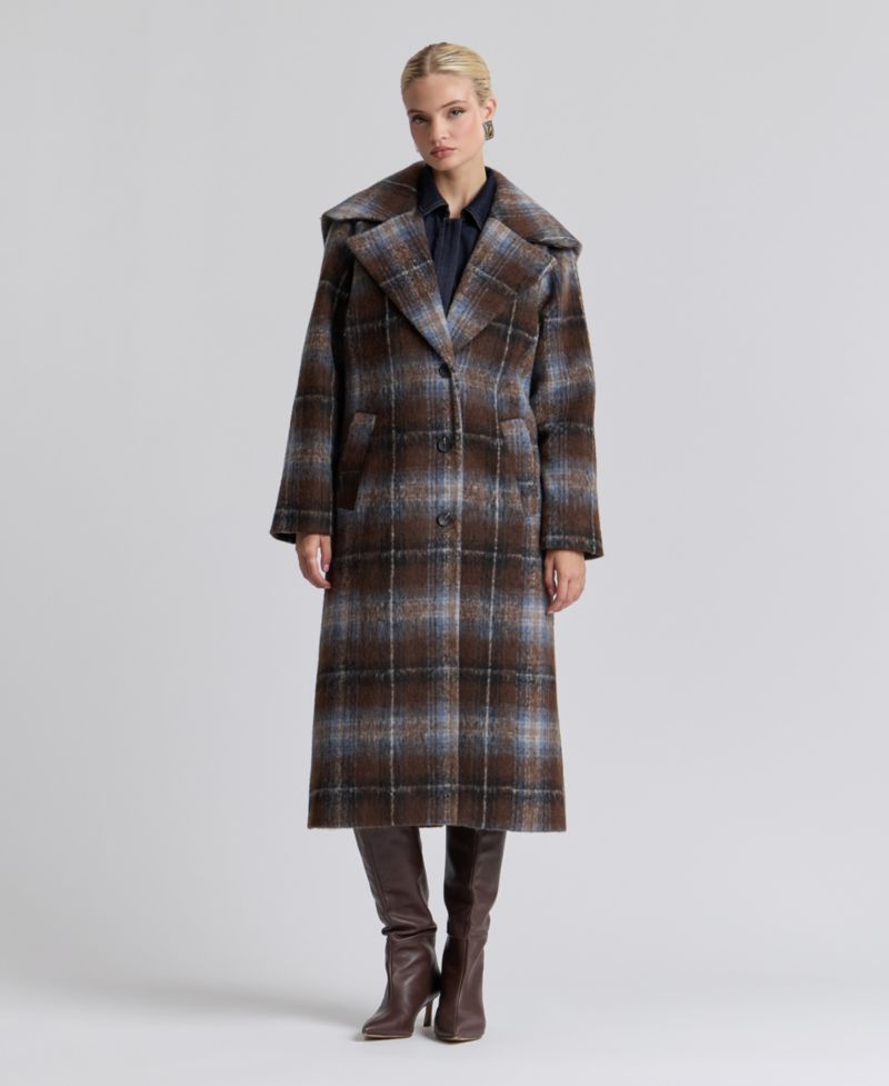Women's Plaid Notch-Collar Maxi Coat