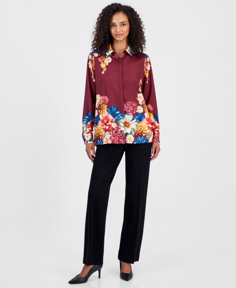 Women's Floral Button-Front Tunic Blouse