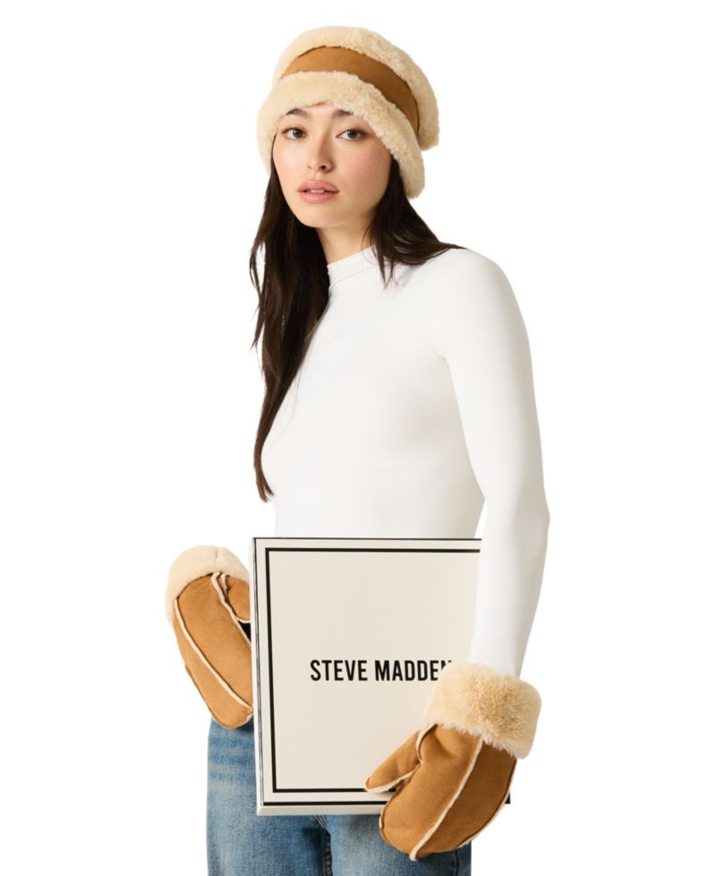 Women's Soft Tan Finish Headband and Mittens Set