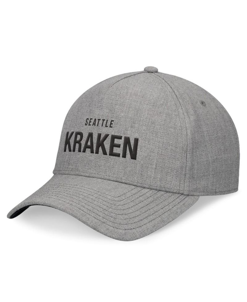 Men's Heather Gray Seattle Kraken Elements A-Frame Leather Strapback Hat