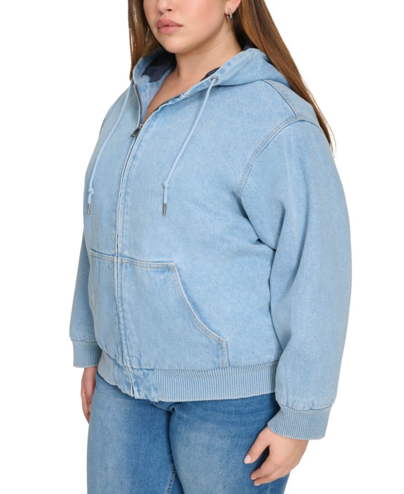 Plus Size Quilted Lined Hooded Bomber Jacket