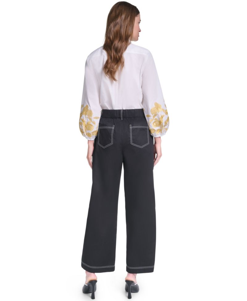 Women’s Fixed Belt Mid-Rise Straight Ankle Pants