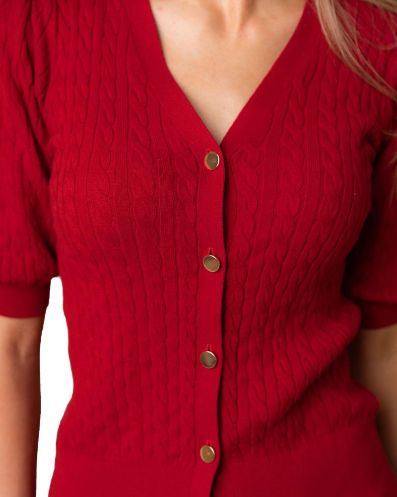 Women's Hope and Henry Organic Puff Sleeve Button Front Sweater