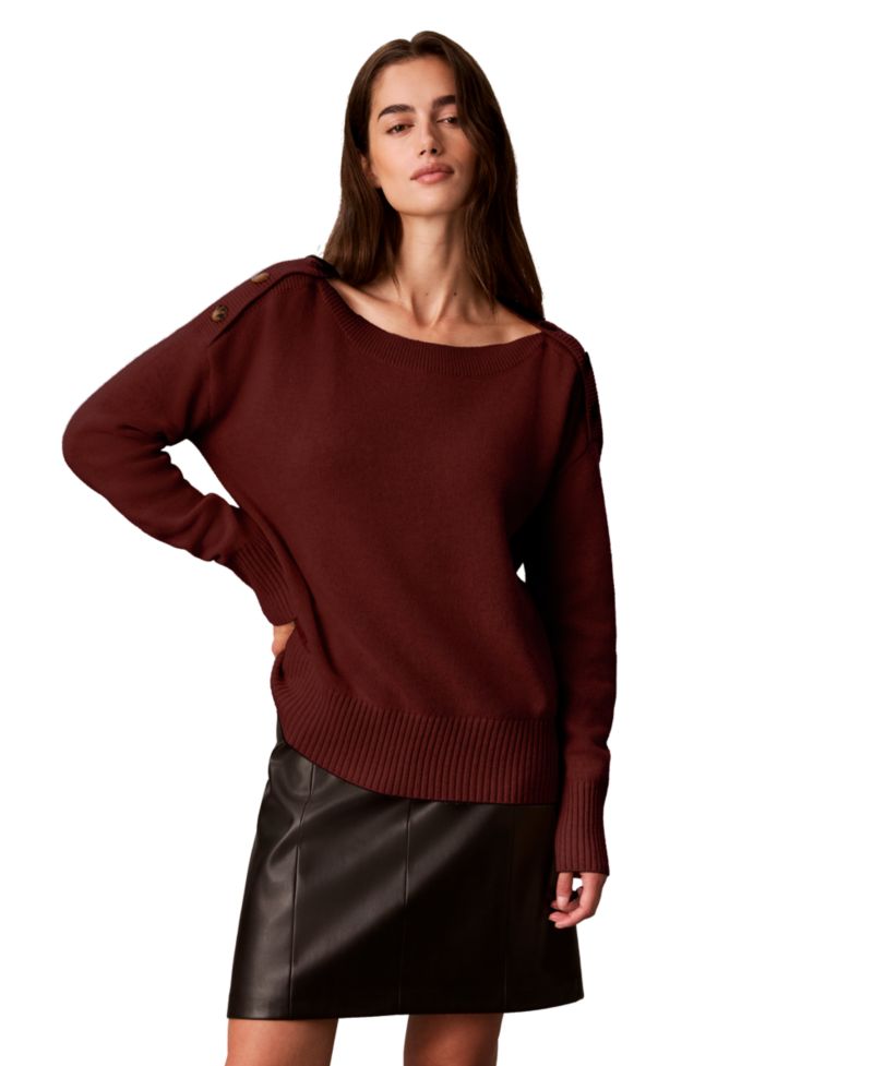 Petite Bateau Neck Button-Shoulder Sweater