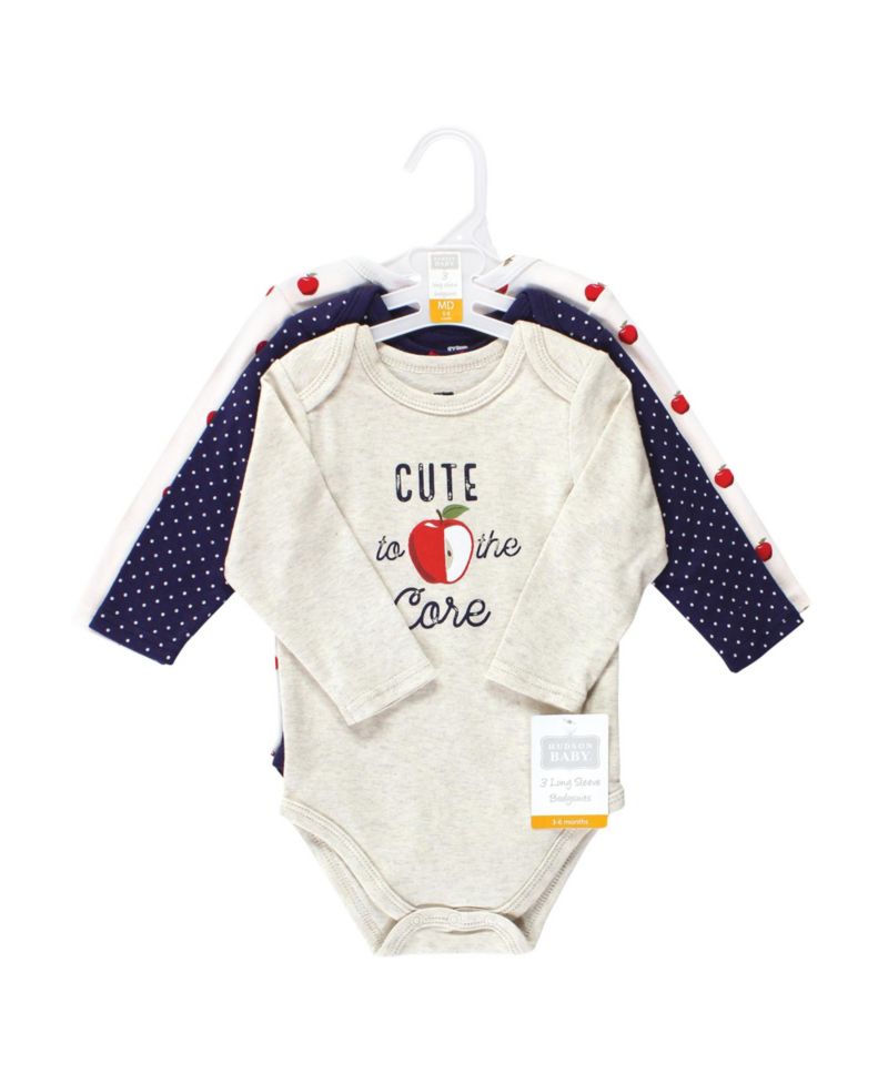 Baby Girls Hudson Breathable Cotton Long-Sleeve Bodysuit Bundle 3 Count