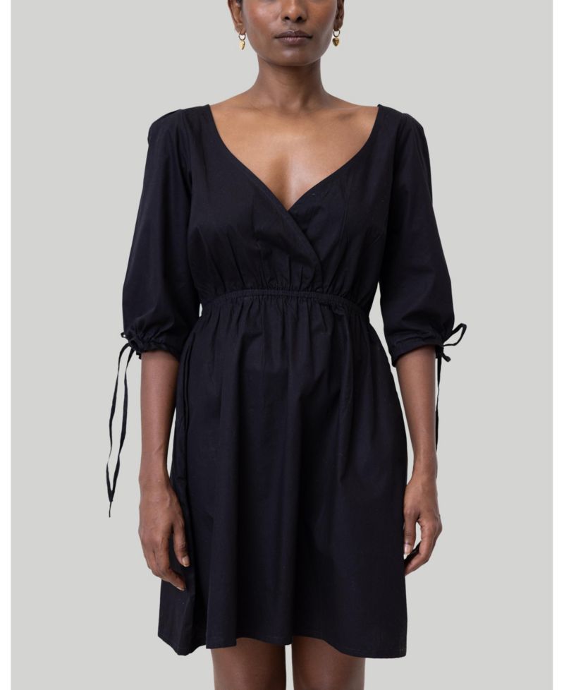 Women's Gathered Elbow Sleeve Short Dress