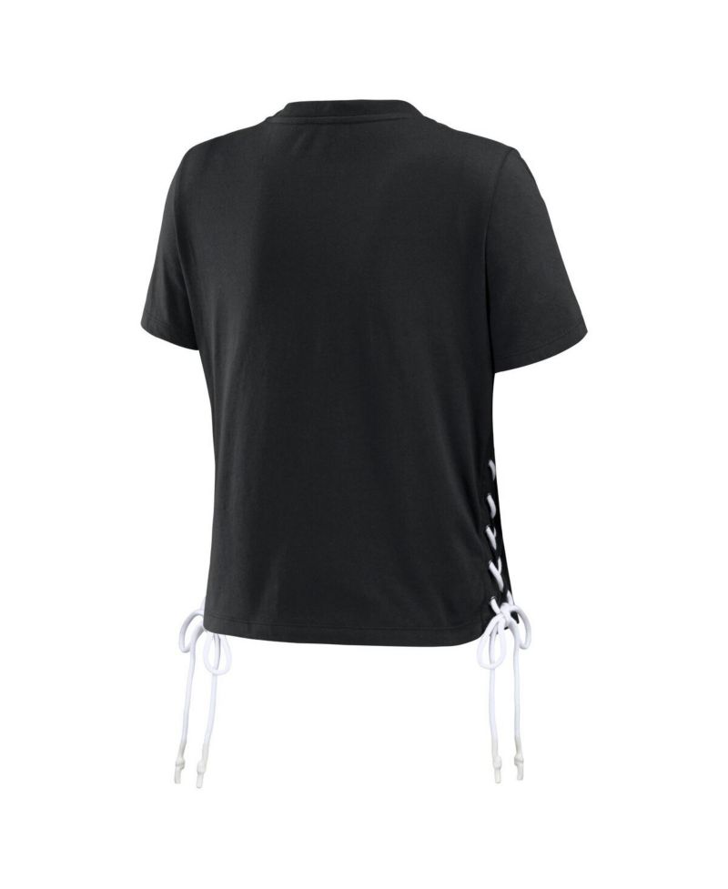 Women's Black San Francisco Giants Side Lace-Up Cropped T-Shirt