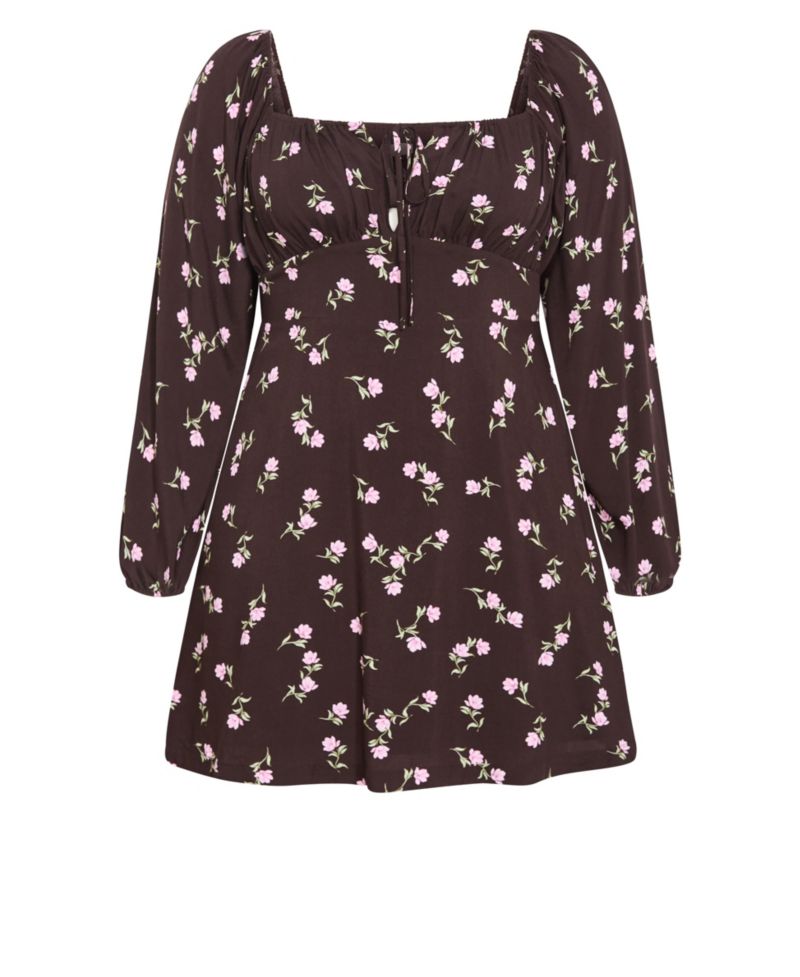 Plus Size Aire Field Print Long Sleeve Mini Dress