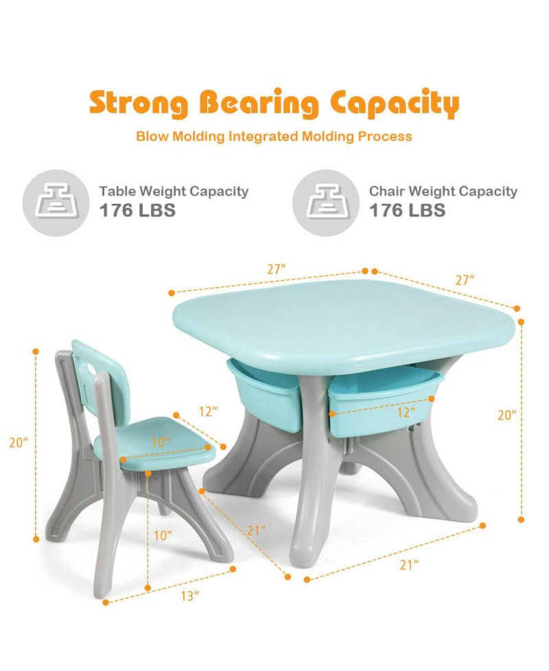 Kids In/Outdoor Plastic Storage Play Table & Chair Set, 3-Piece