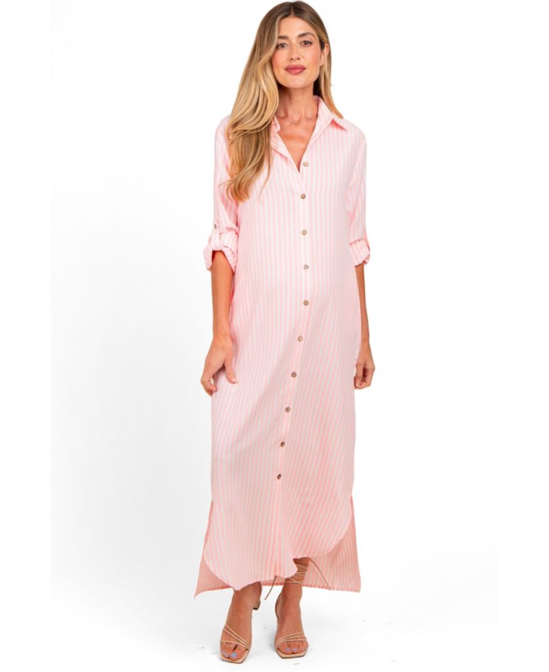 Women's Striped Button Down Maxi Dress