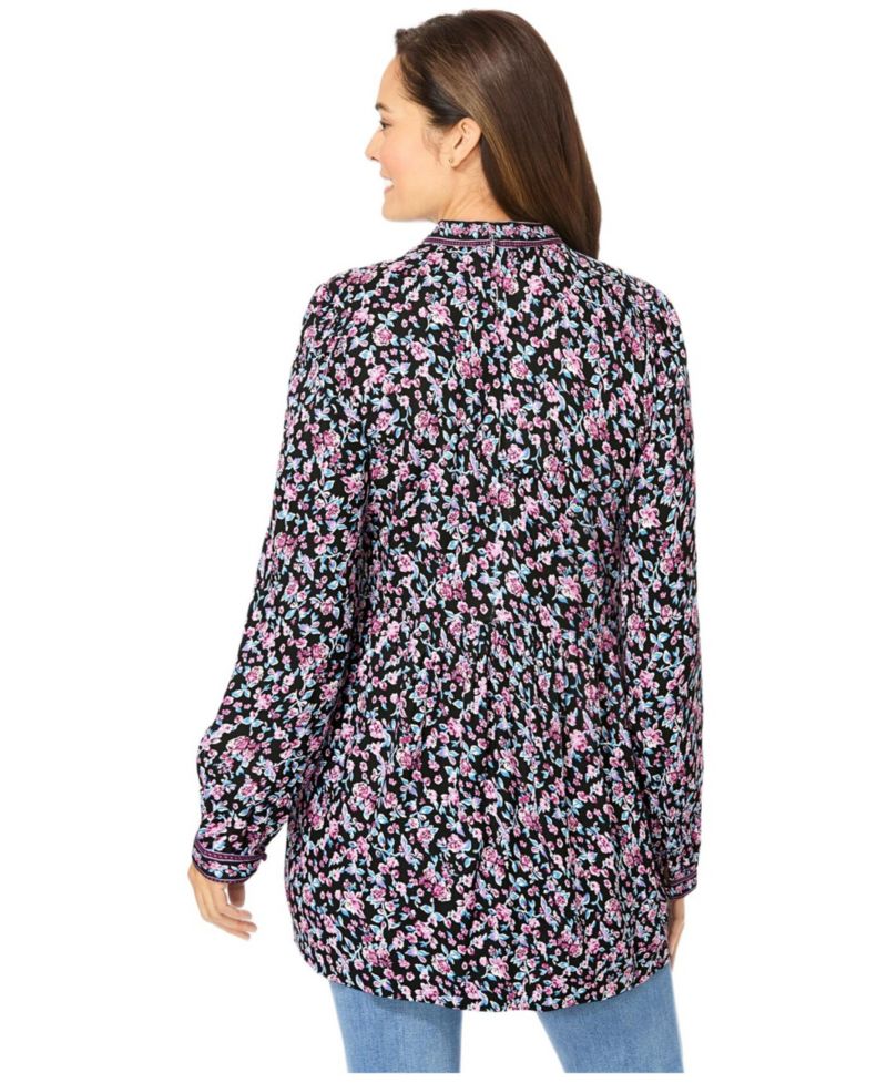 Plus Size Within Button-Front Mixed Print Tunic