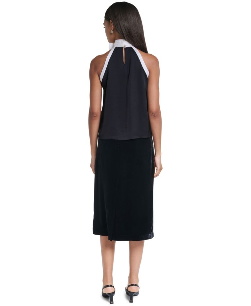 Petite Rossett Halter Colorblock Rosette Tank