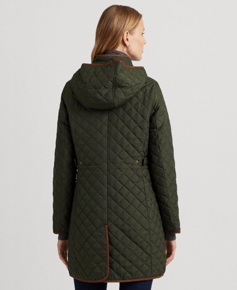 Petite Hooded Quilted Faux-Suede-Trim Coat