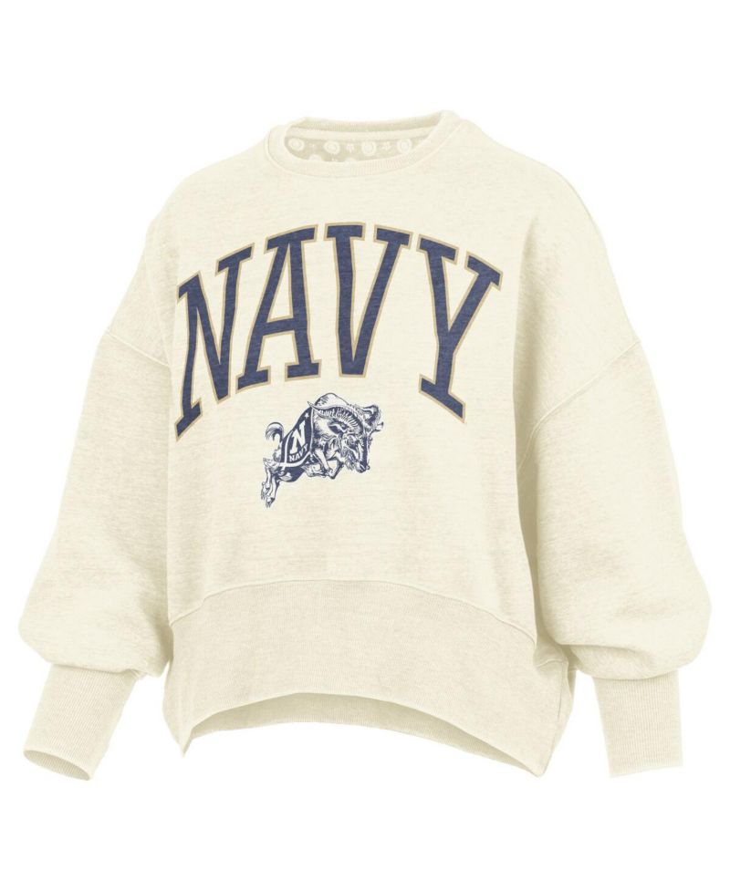 Women's Natural Navy Midshipmen Oversized Waist-Length Crewneck Sweatshirt